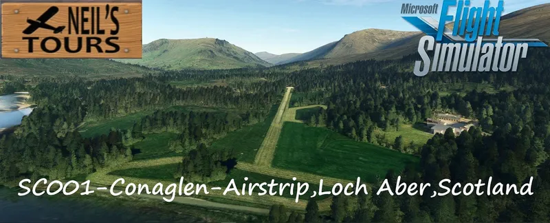 Conaglen Airstrip grass airfield, Loch Aber, Scotland, in Microsoft Flight Simulator