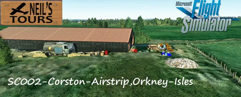Corston Airstrip grass airfield, Orkney Isles, Scotland, in Microsoft Flight Simulator