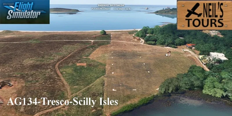 Tresco grass airfield, Isles of Scilly, England, in Microsoft Flight Simulator